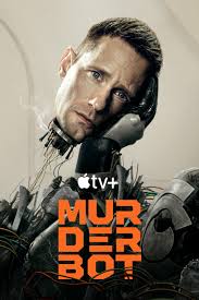 Poster for Apple TV's Murderbot starring Alexander Skarsgard; image shows his head sort of broken off the secunit body